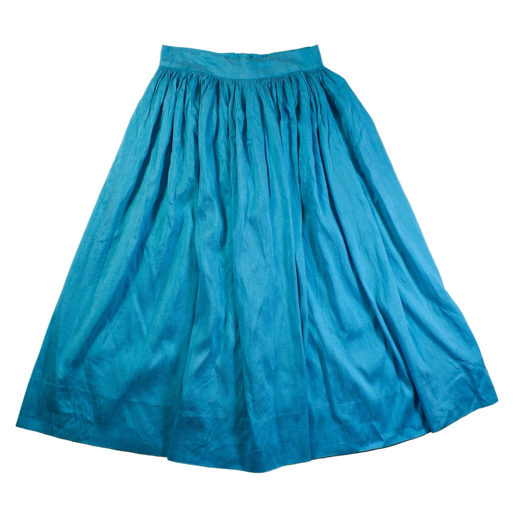 90s raw silk turquoise handmade midi skirt