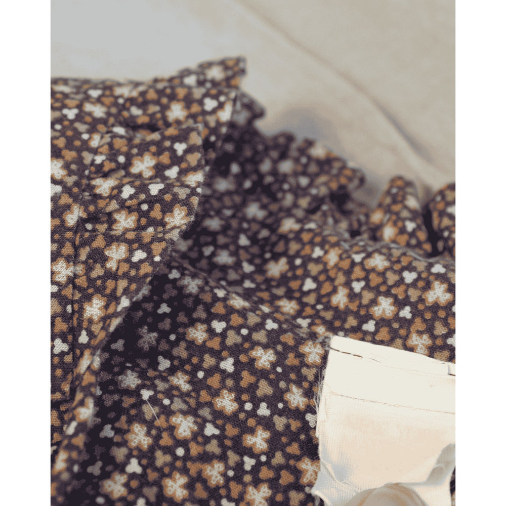 70s brown floral prairie dress with ruffle collar