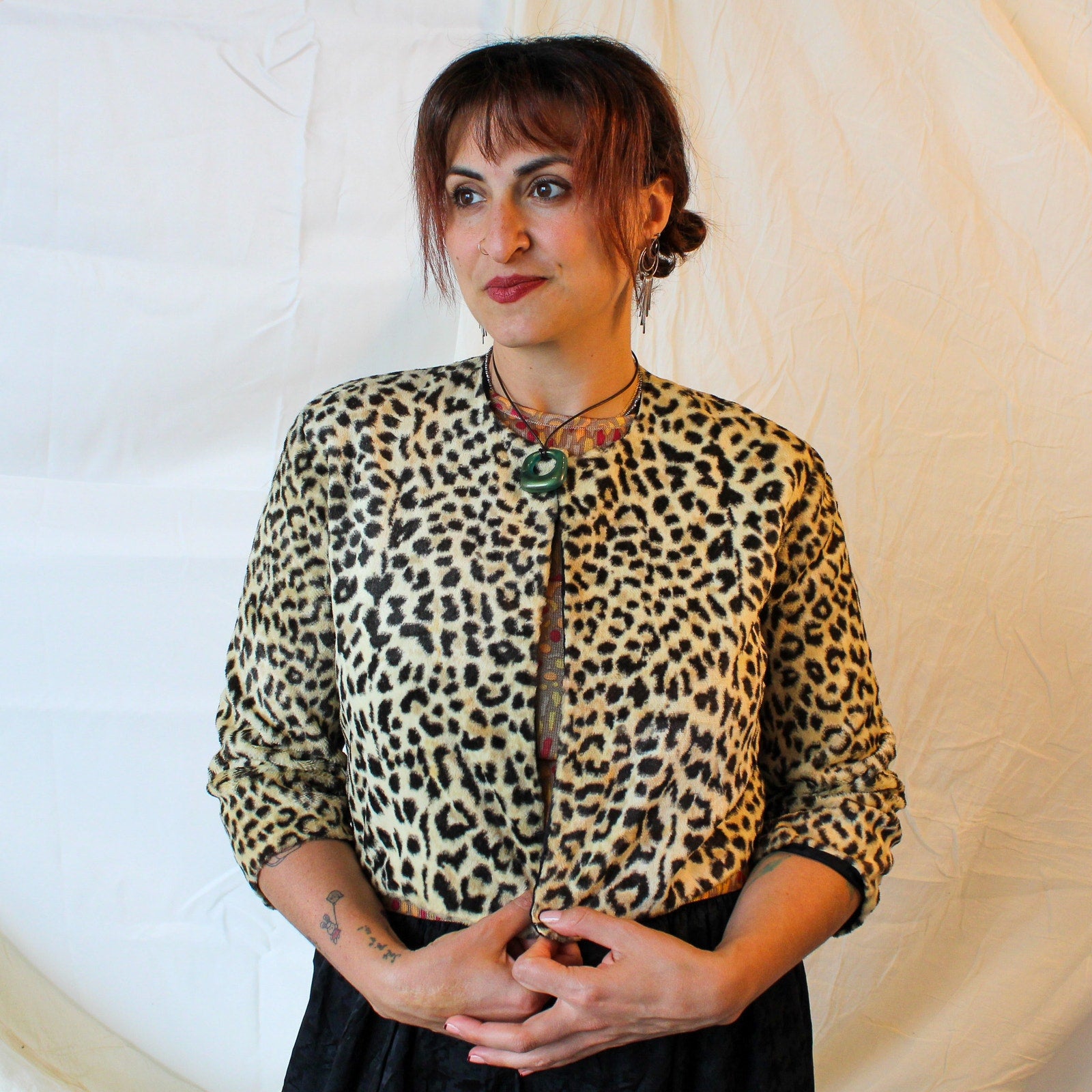 60s cropped cheetah faux fur jacket