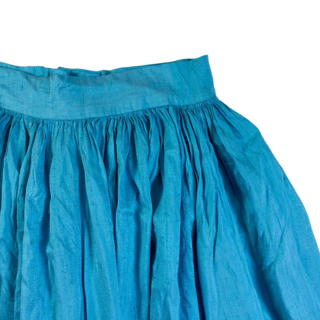 90s raw silk turquoise handmade midi skirt