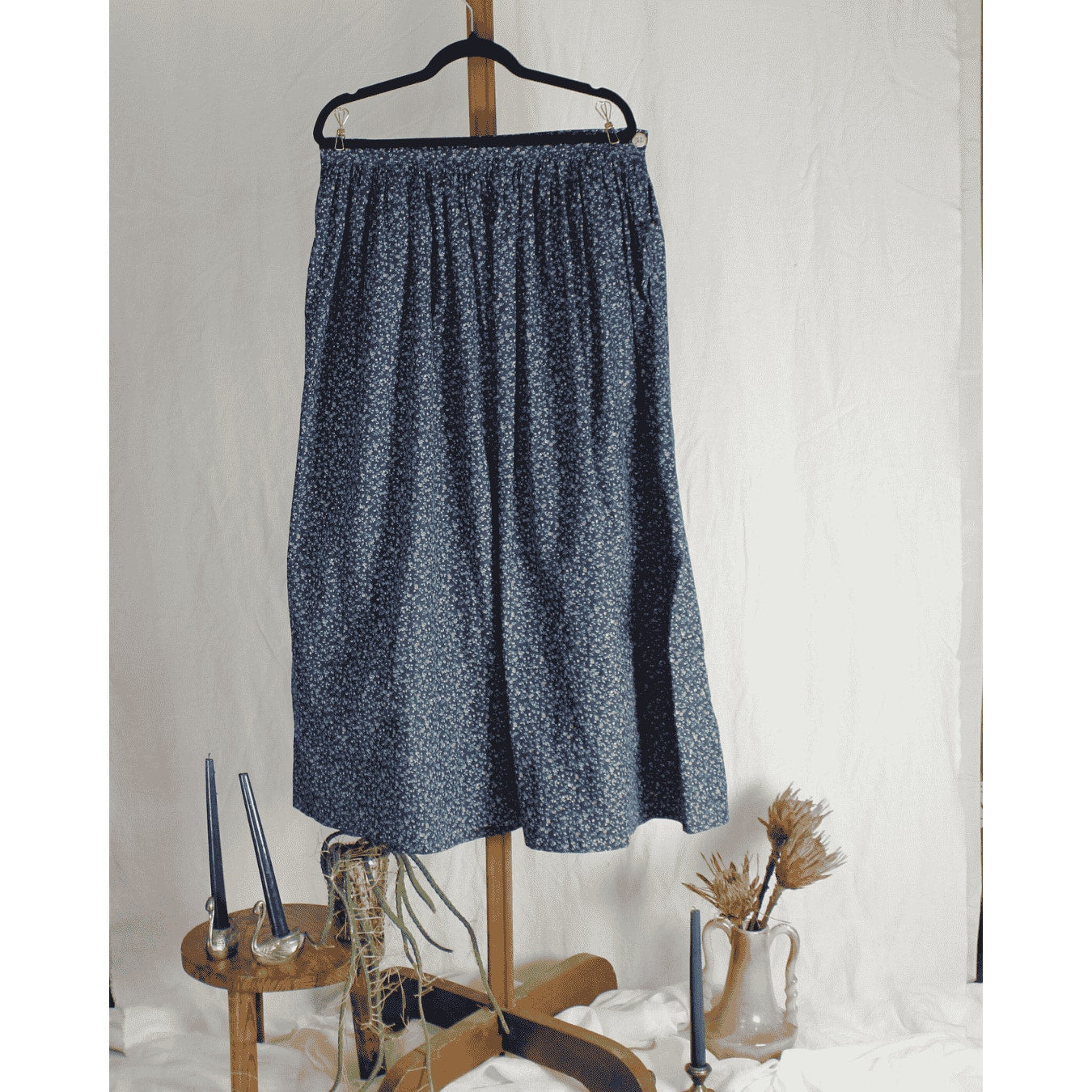 80s navy ditsy floral cottagecore prairie skirt