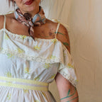 70s yellow floral lace prairie dress with metal zipper