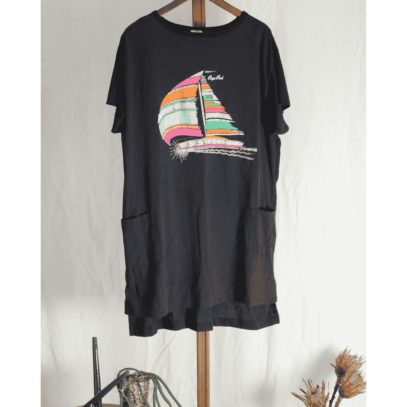 80s stanley michaels cape cod sailboat single stitch t-shirt dress