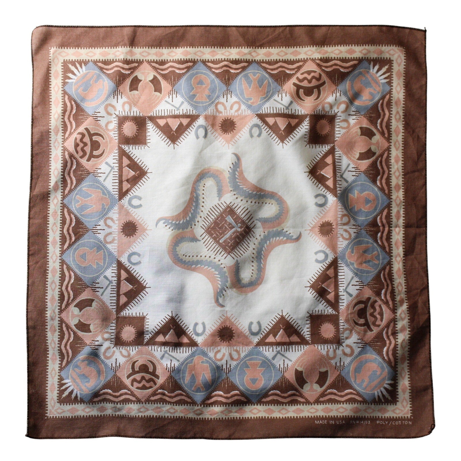 vintage 80s southwest poly cotton bandana made in usa