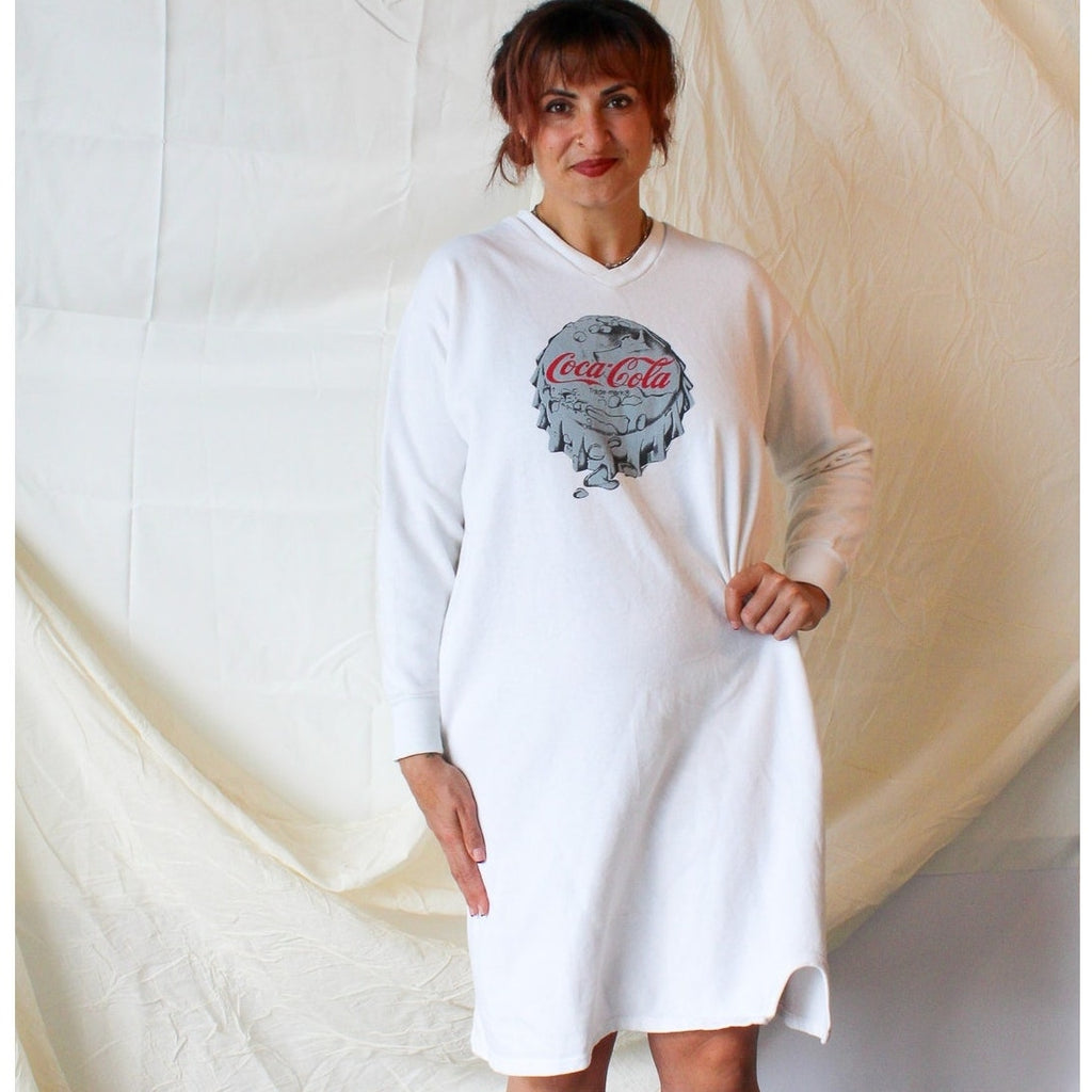 80s coca-cola brand sweatshirt dress made in usa xl
