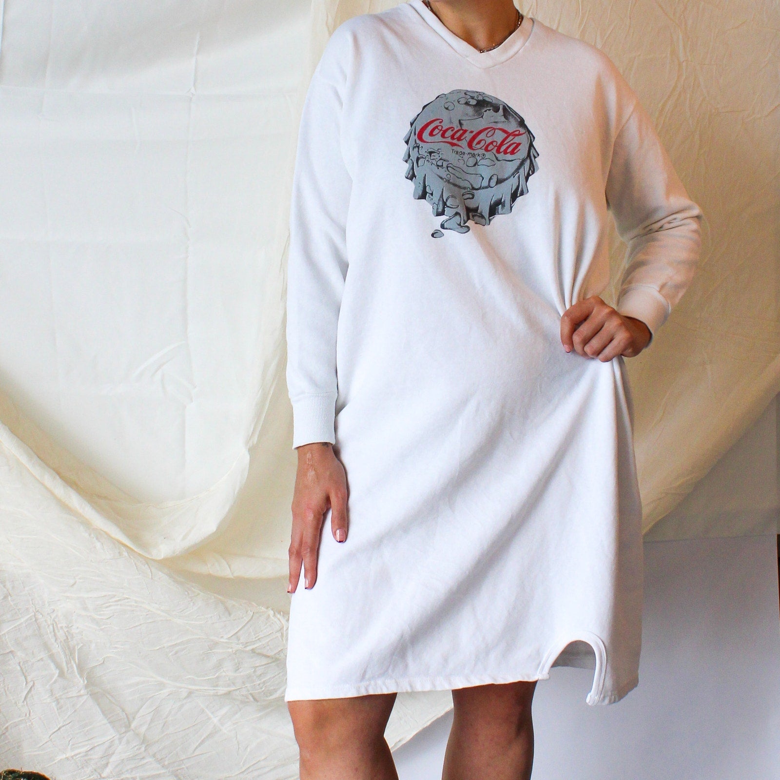 80s coca-cola brand sweatshirt dress made in usa xl