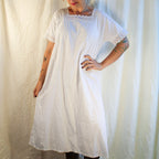 Antique cotton nightgown with square neck and daisy eyelet trim