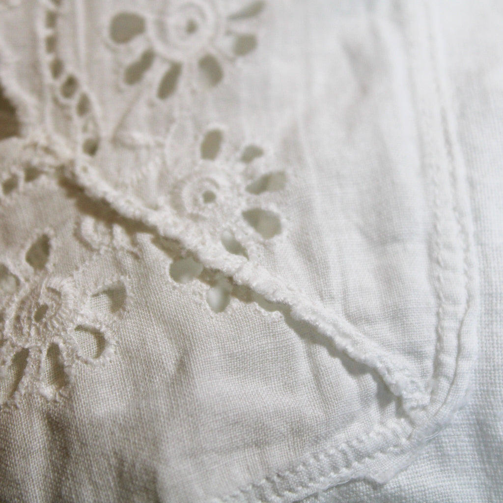 Antique cotton nightgown with square neck and daisy eyelet trim