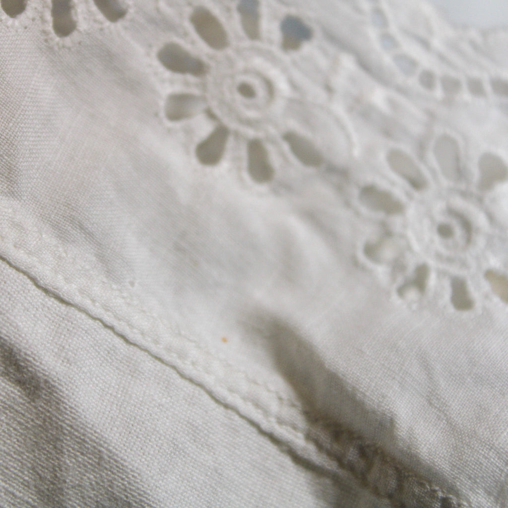 Antique cotton nightgown with square neck and daisy eyelet trim