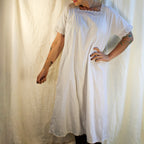 Antique cotton nightgown with square neck and daisy eyelet trim