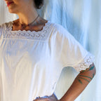 Antique cotton nightgown with square neck and daisy eyelet trim