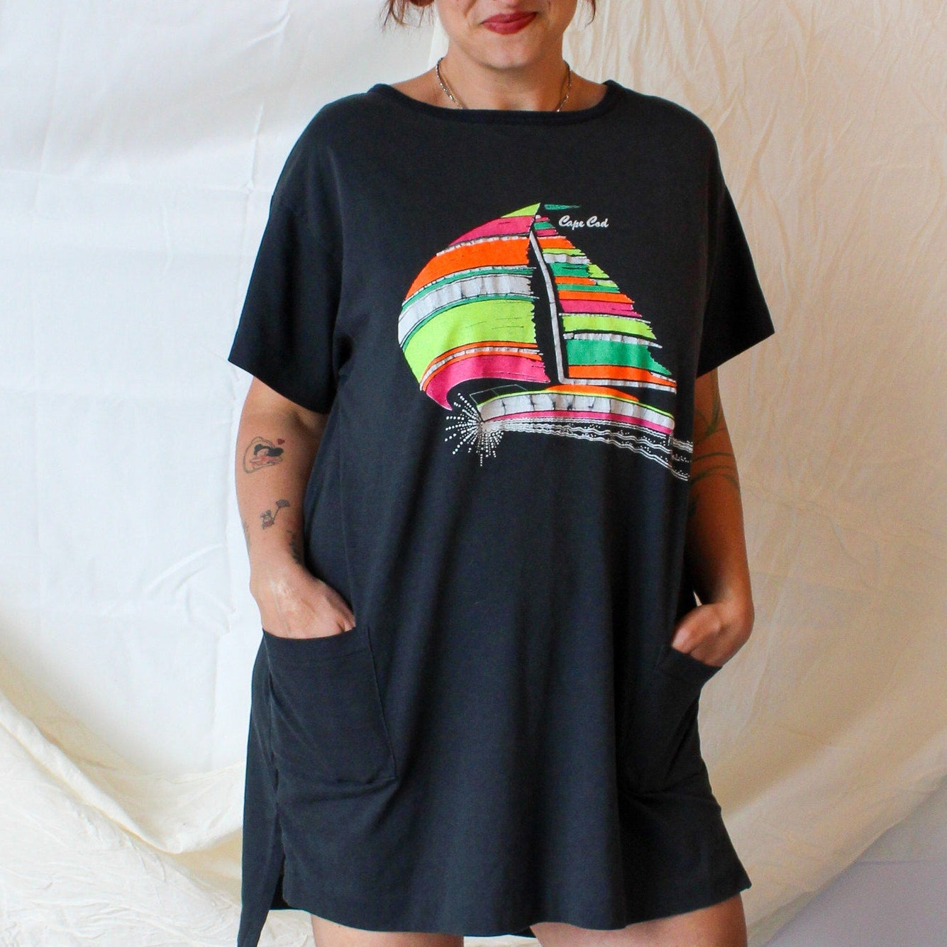 80s stanley michaels cape cod sailboat single stitch t-shirt dress