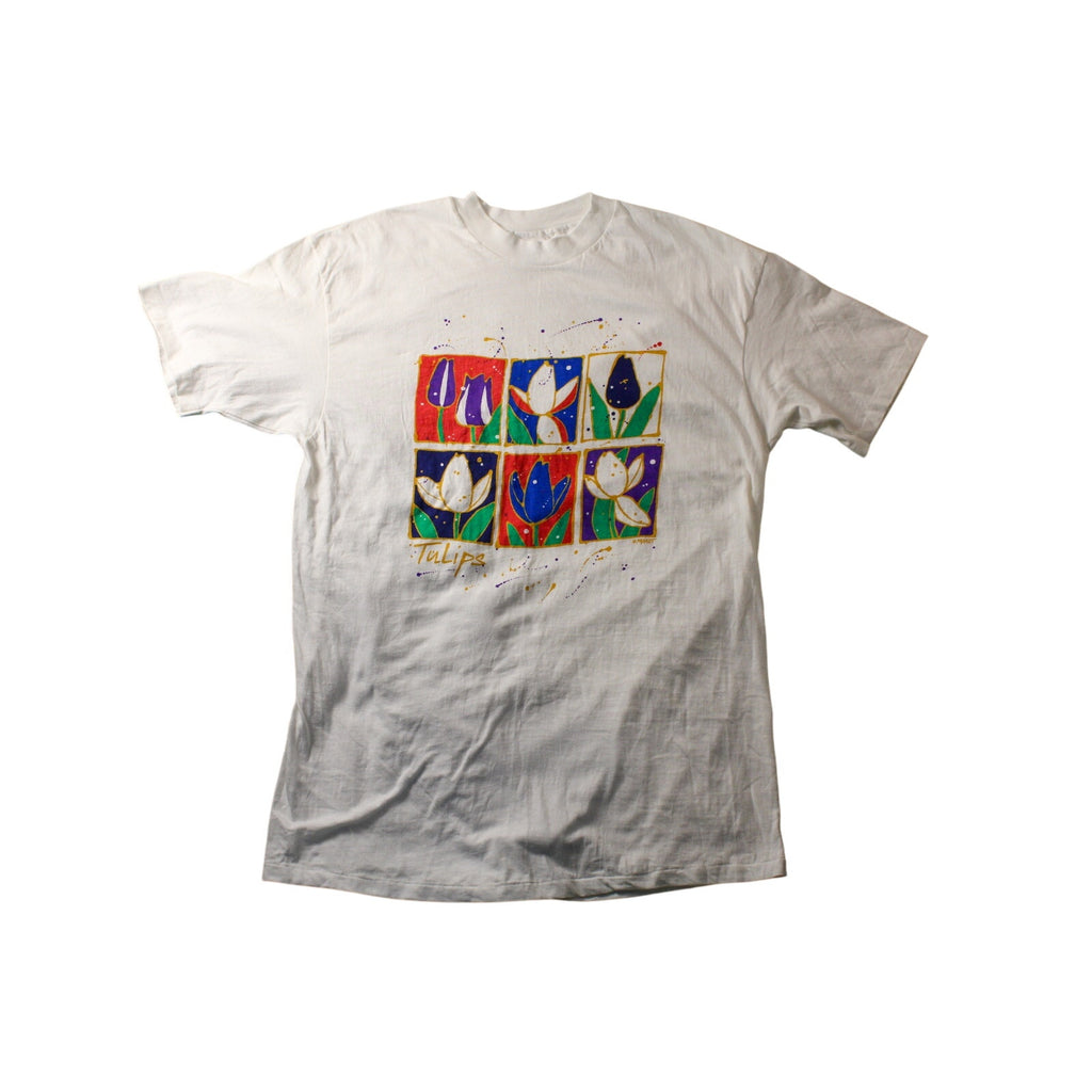 90s hanes beefy-t “tulips” graphic tee by maret – xl made in usa
