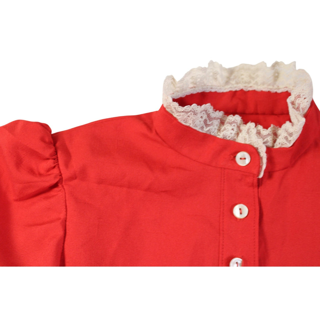 70s red lace trim prairie maxi dress