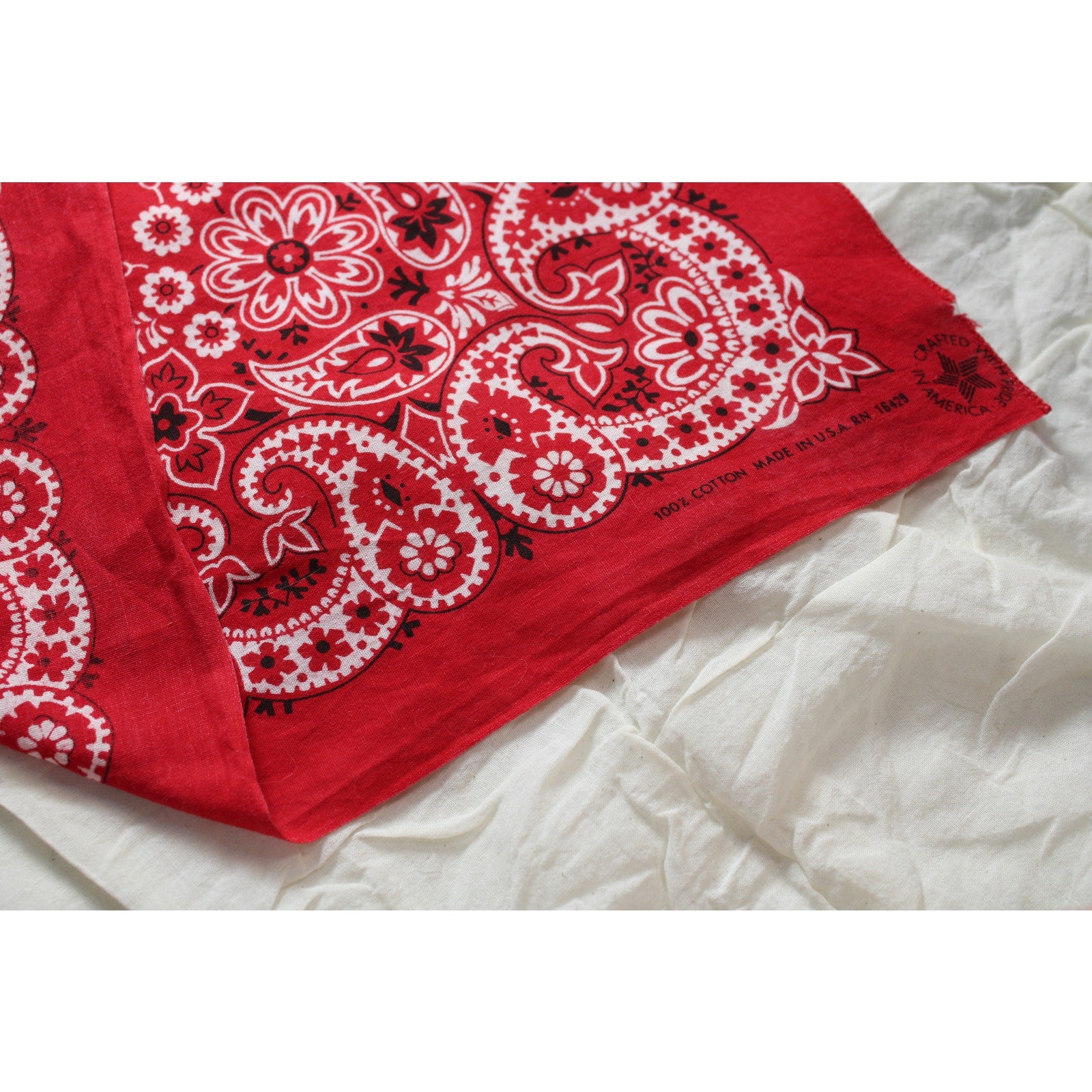 70s crafted with pride in usa rn14193 red paisley bandana- selvedge