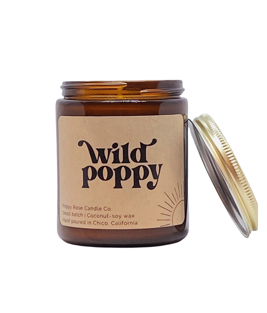 wild poppy 8 oz amber jar candle