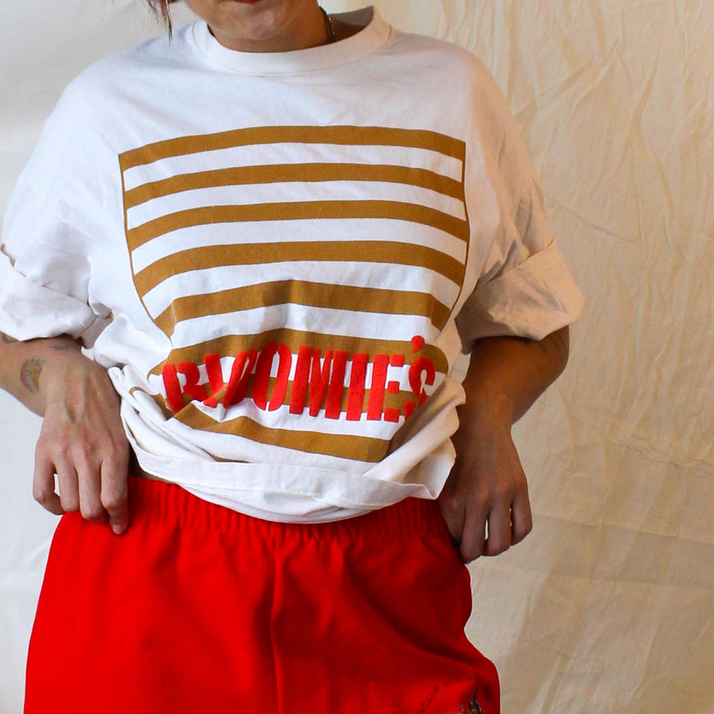 90s bloomie's striped logo single-stitch tee