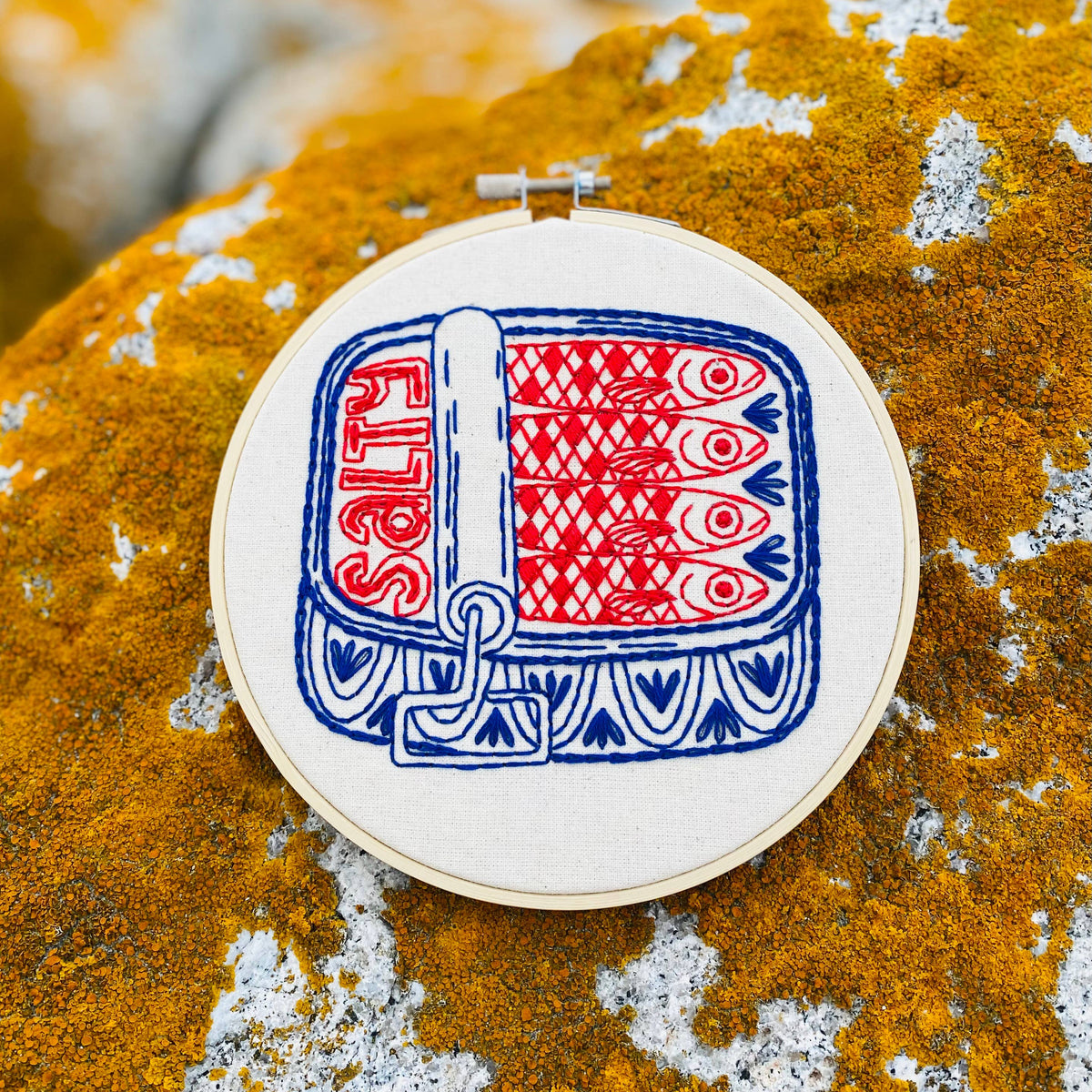 sardines embroidery kit in red and navy