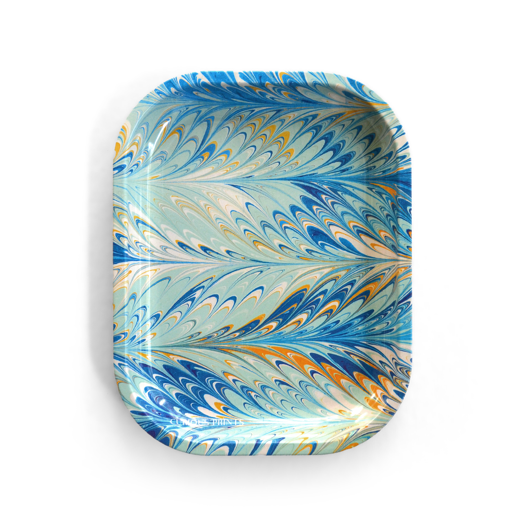 blue marbled trinket tray, view 3