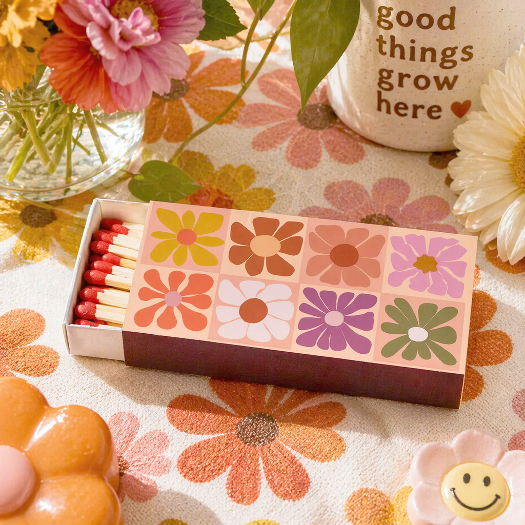 retro flower long matches, view 2