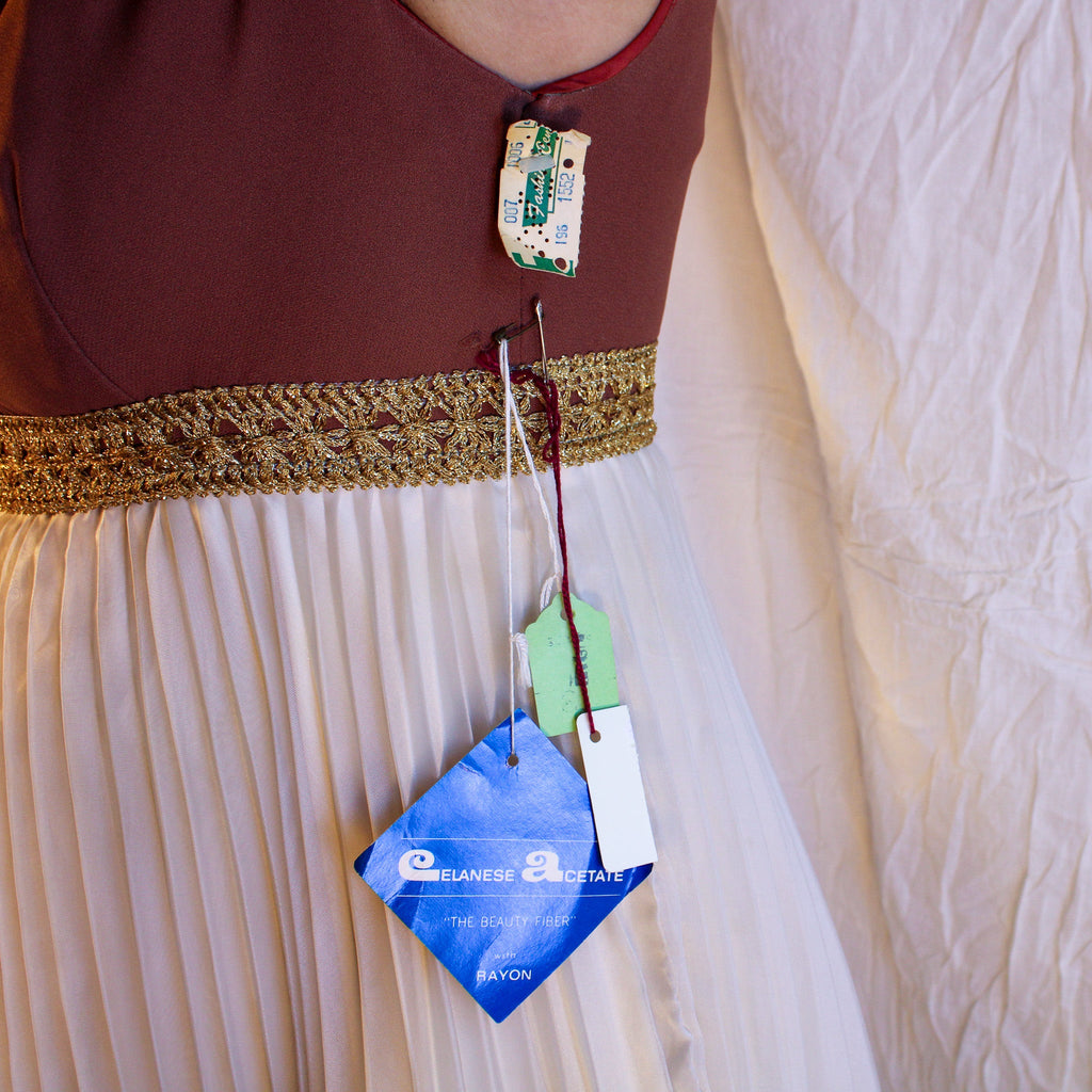 60s NOS gold collar micro pleat dress, image 7