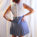60s blue pleated gingham fit-and-flare mini dress 3