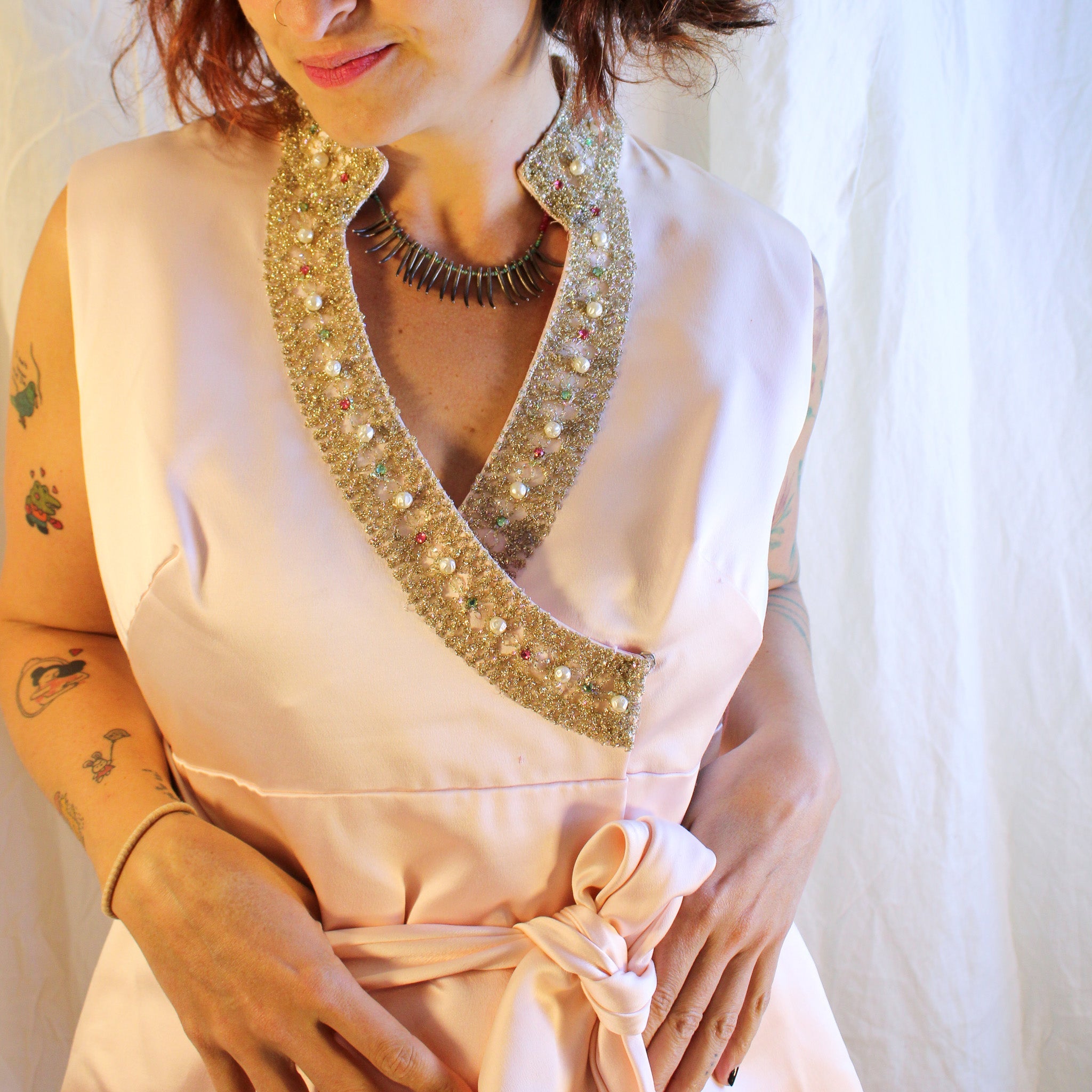 60s pink wrap cocktail mini dress, image 1