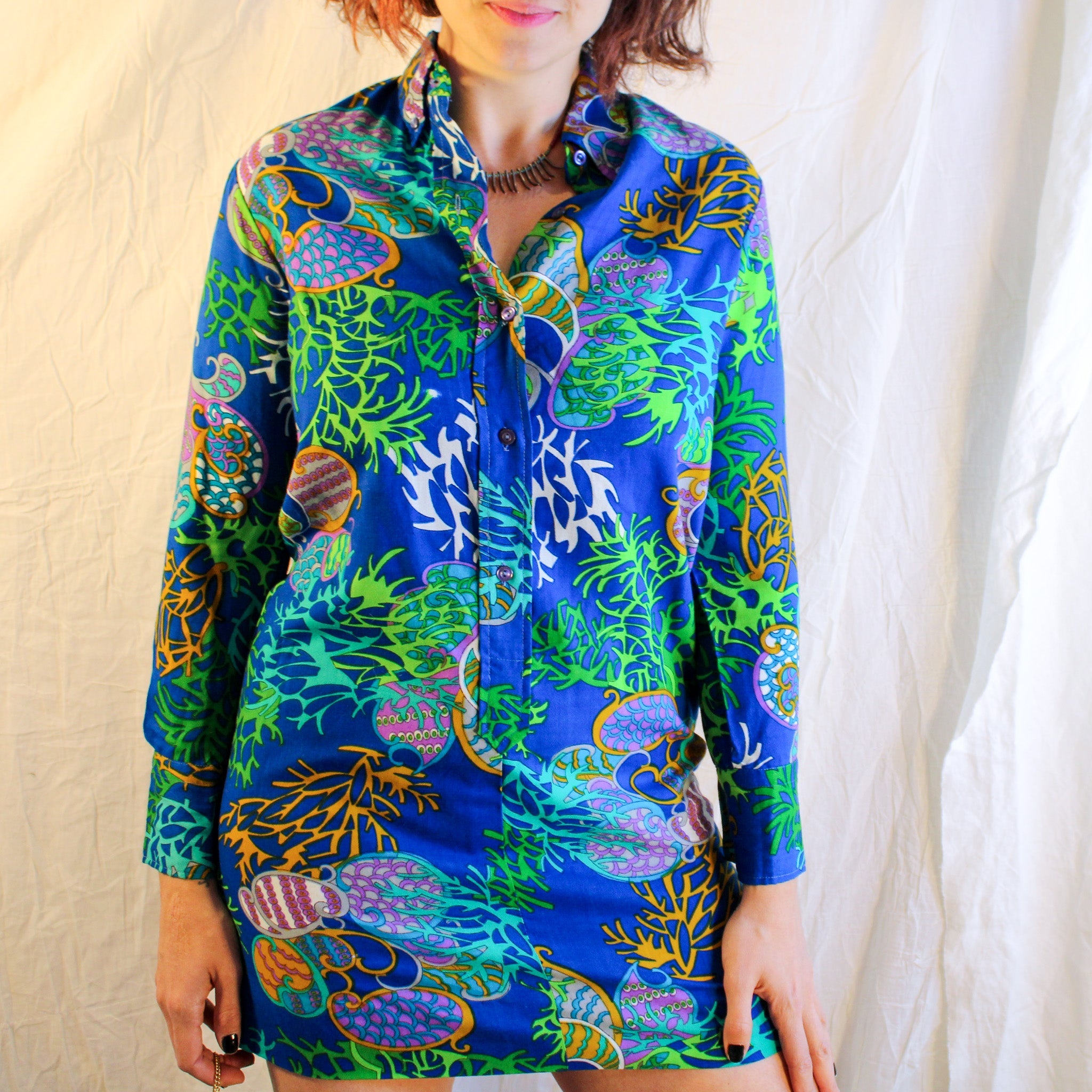 60s japanese seascape shirtdress, image 3
