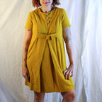 60s mustard textured mod dress with bow front, image 2