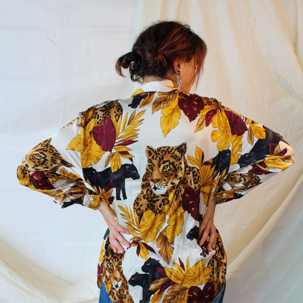 80s corey b. silk jungle print shirt