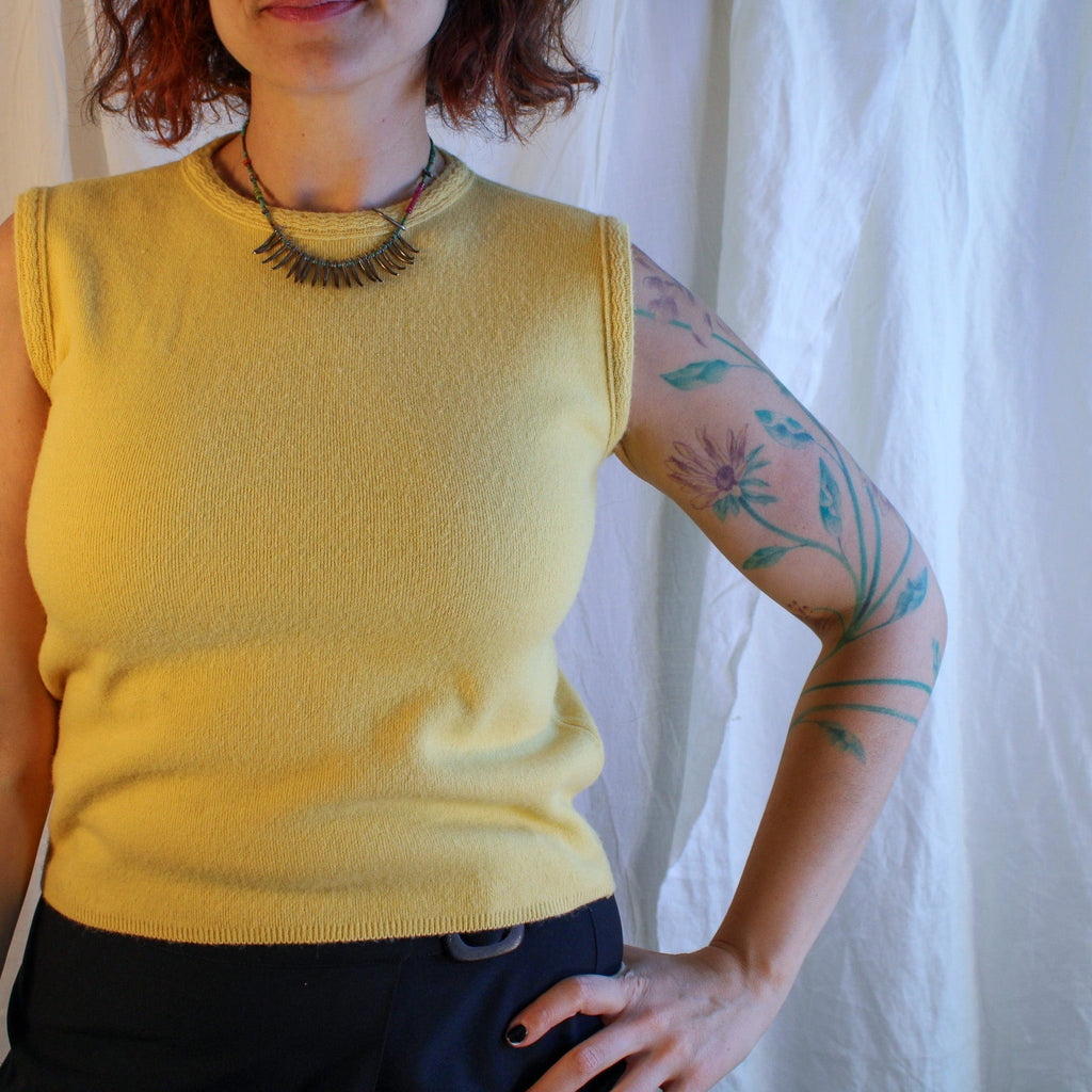 60s canary yellow wool knit shell with back zipper