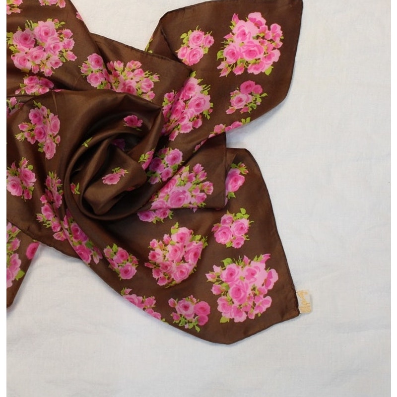 60s glentex lavender heart floral silk scarf – made in japan