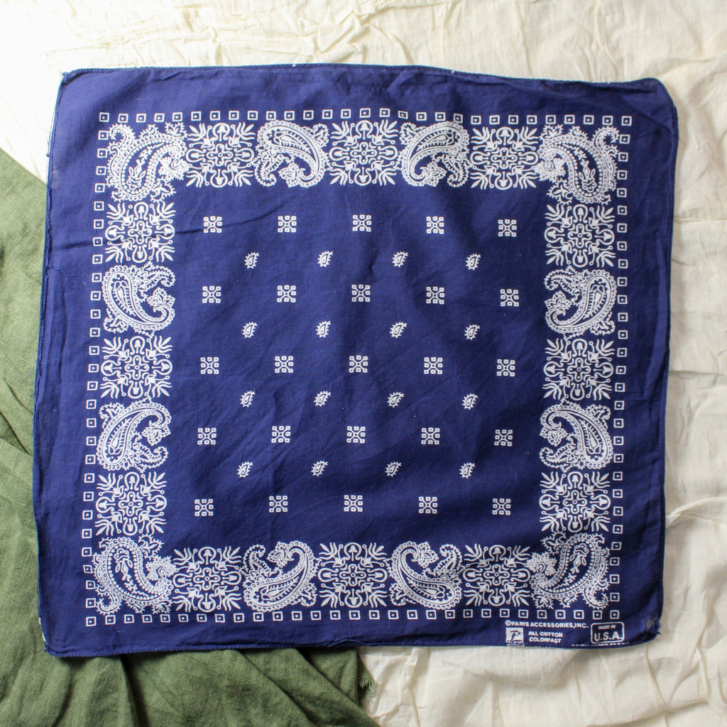 80s true vintage navy paisley bandana made in usa