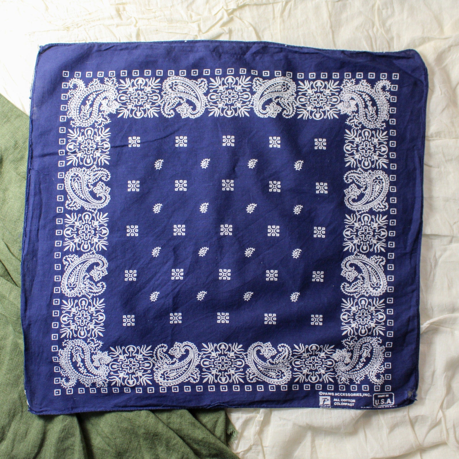 80s true vintage navy paisley bandana made in usa