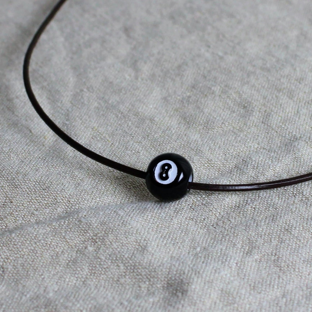 60s 8-ball bead leather choker necklace - remade