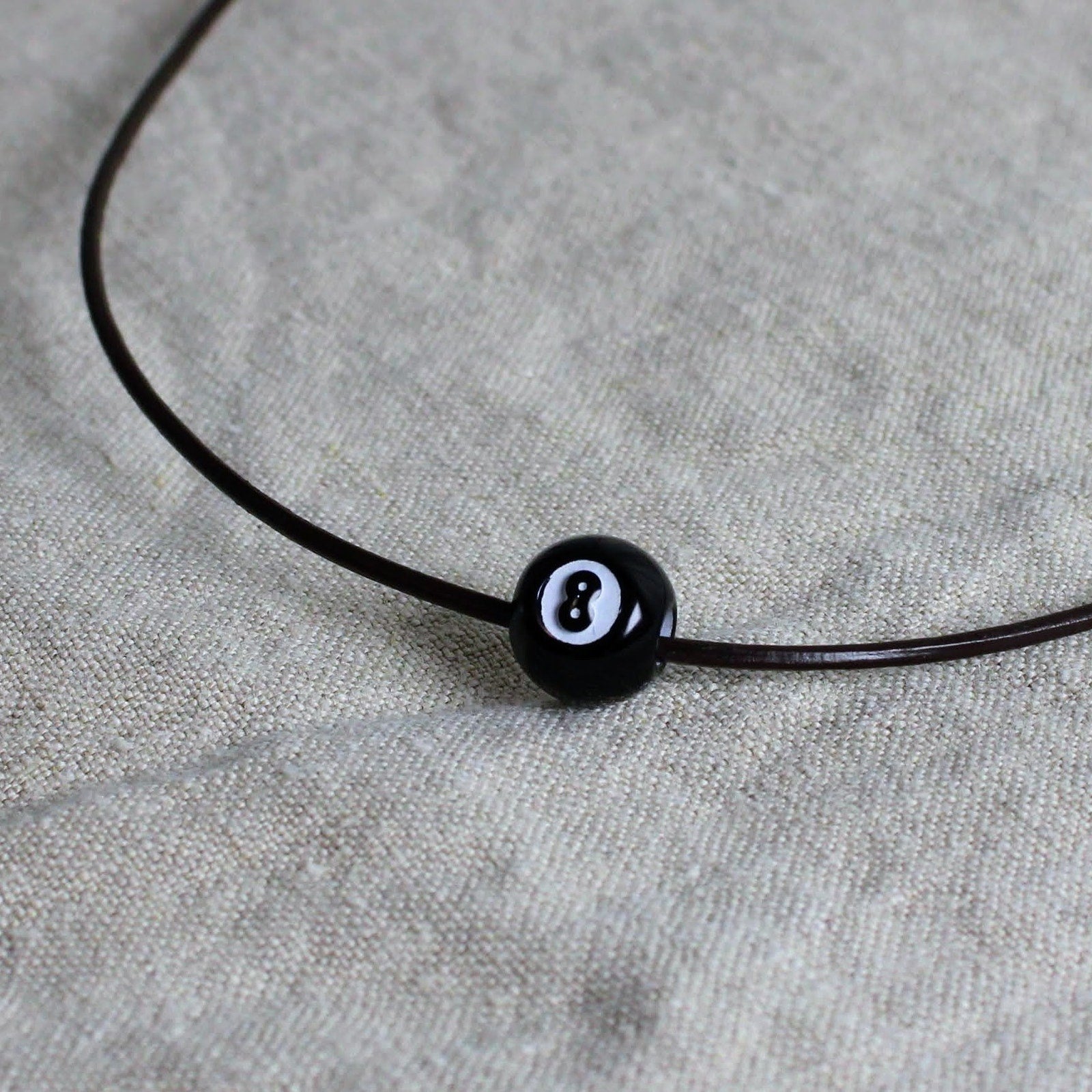 60s 8-ball bead leather choker necklace - remade