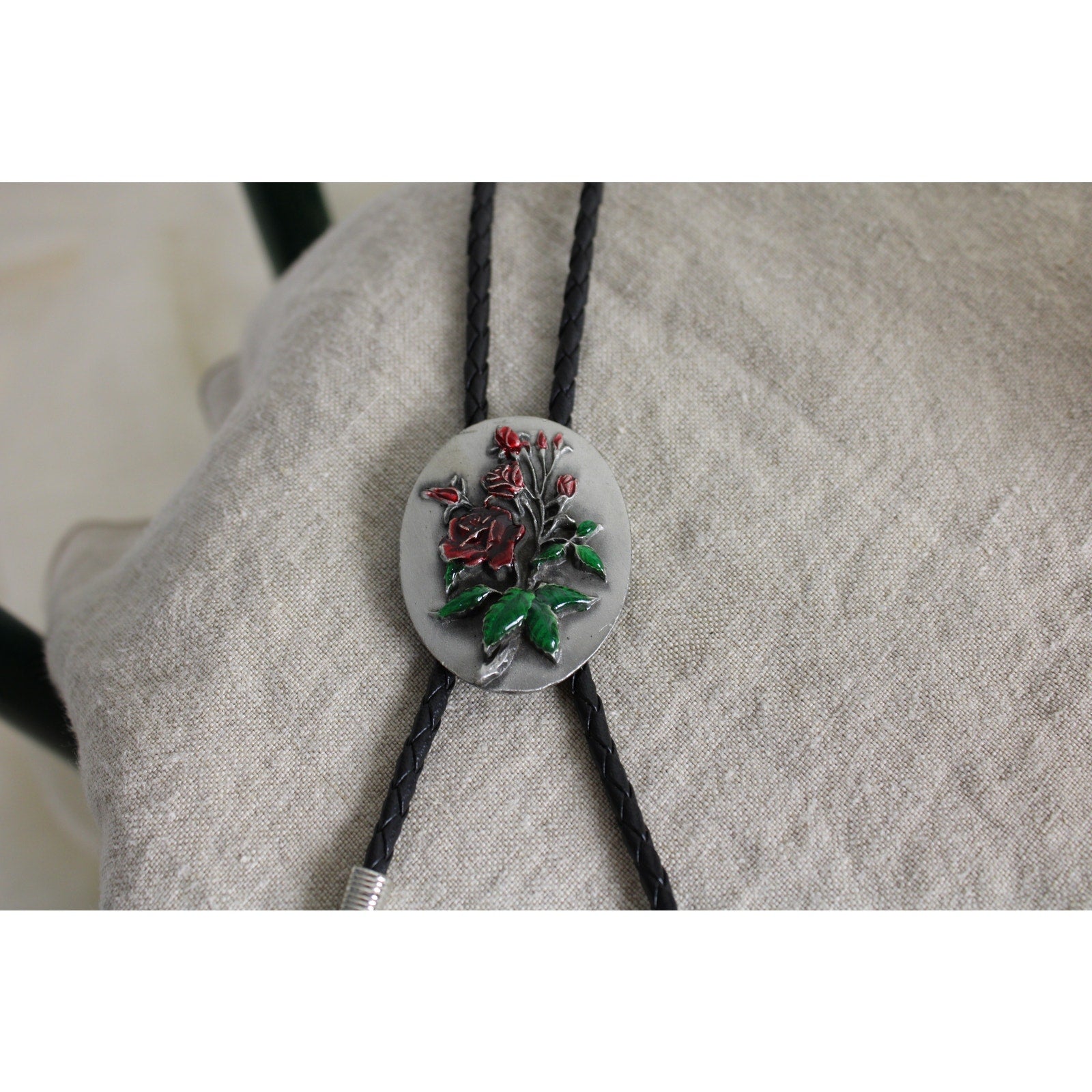 80s rose signed sterling silver bolo tie - siskiyou