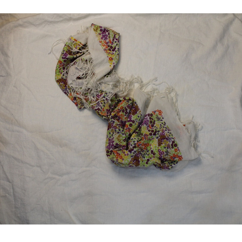 70s Floral Cotton fringed scarf
