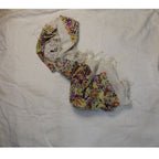 70s Floral Cotton fringed scarf