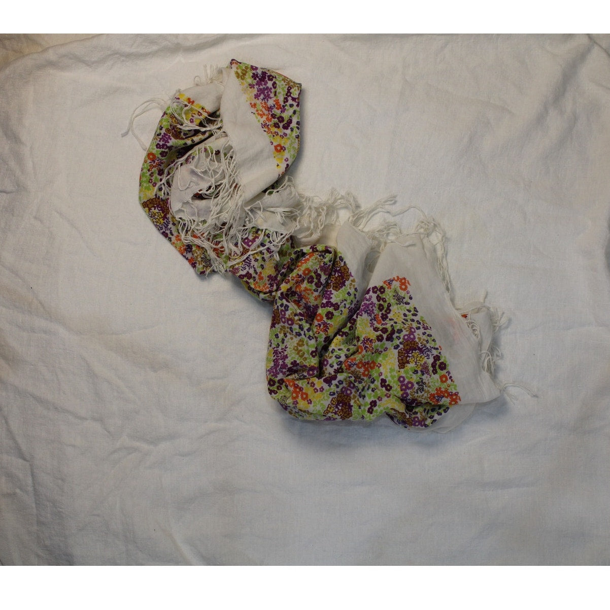 70s Floral Cotton fringed scarf