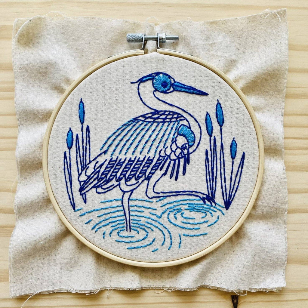 blue heron embroidery kit, view 2