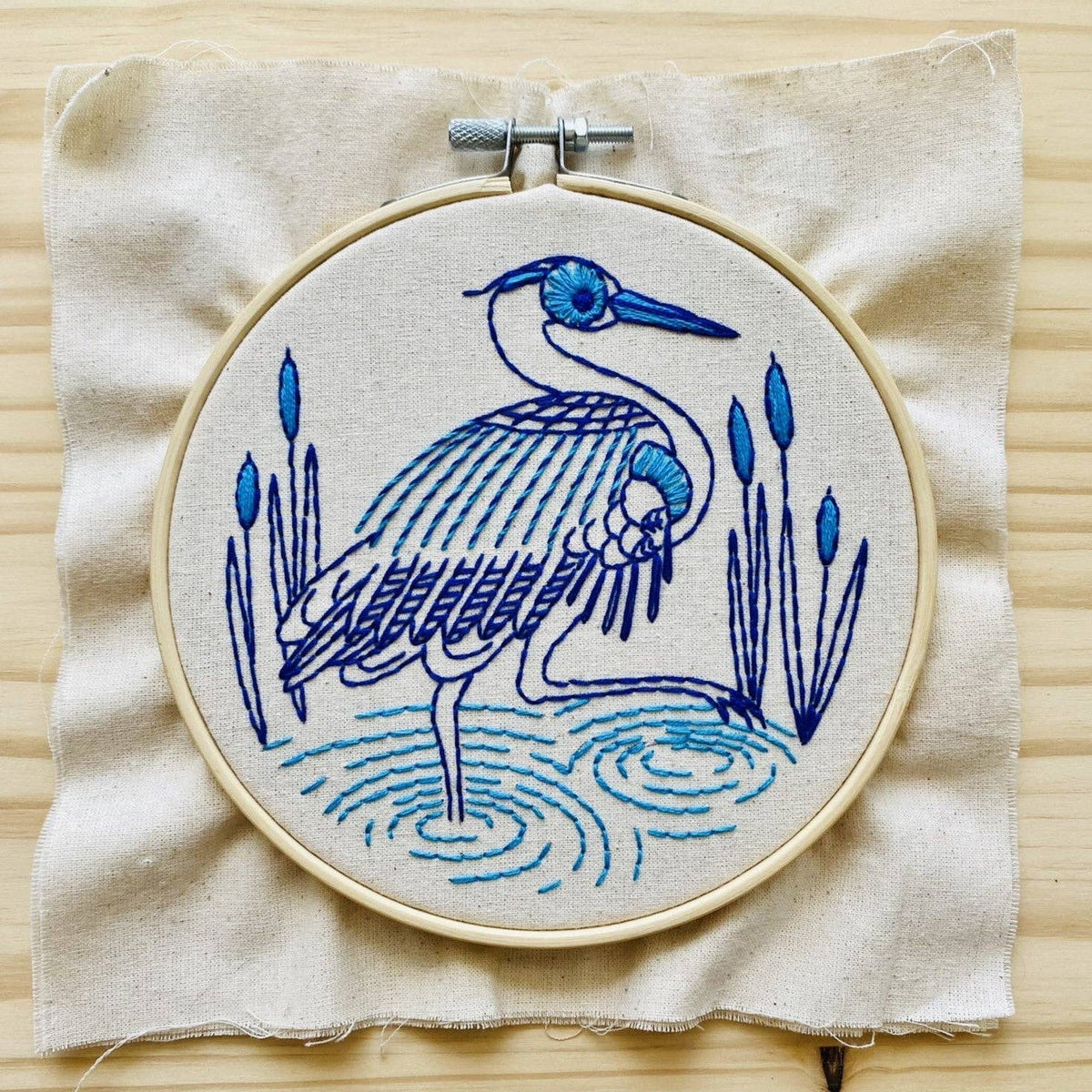 blue heron embroidery kit, view 2