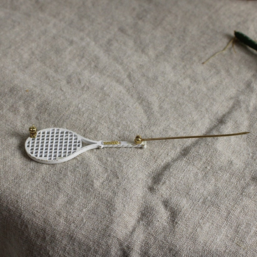 70s monet white enamel tennis racket stick pin
