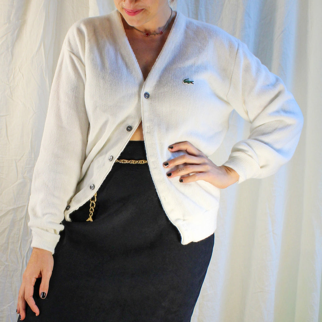 80s izod lacoste white orlon knit cardigan made in usa