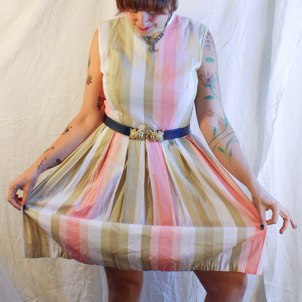 70s candy stripe pleated dress, image 4