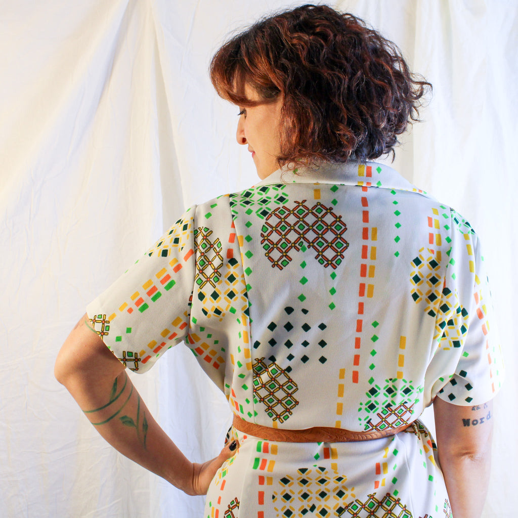 70s mod green orange shirtdress, image 5