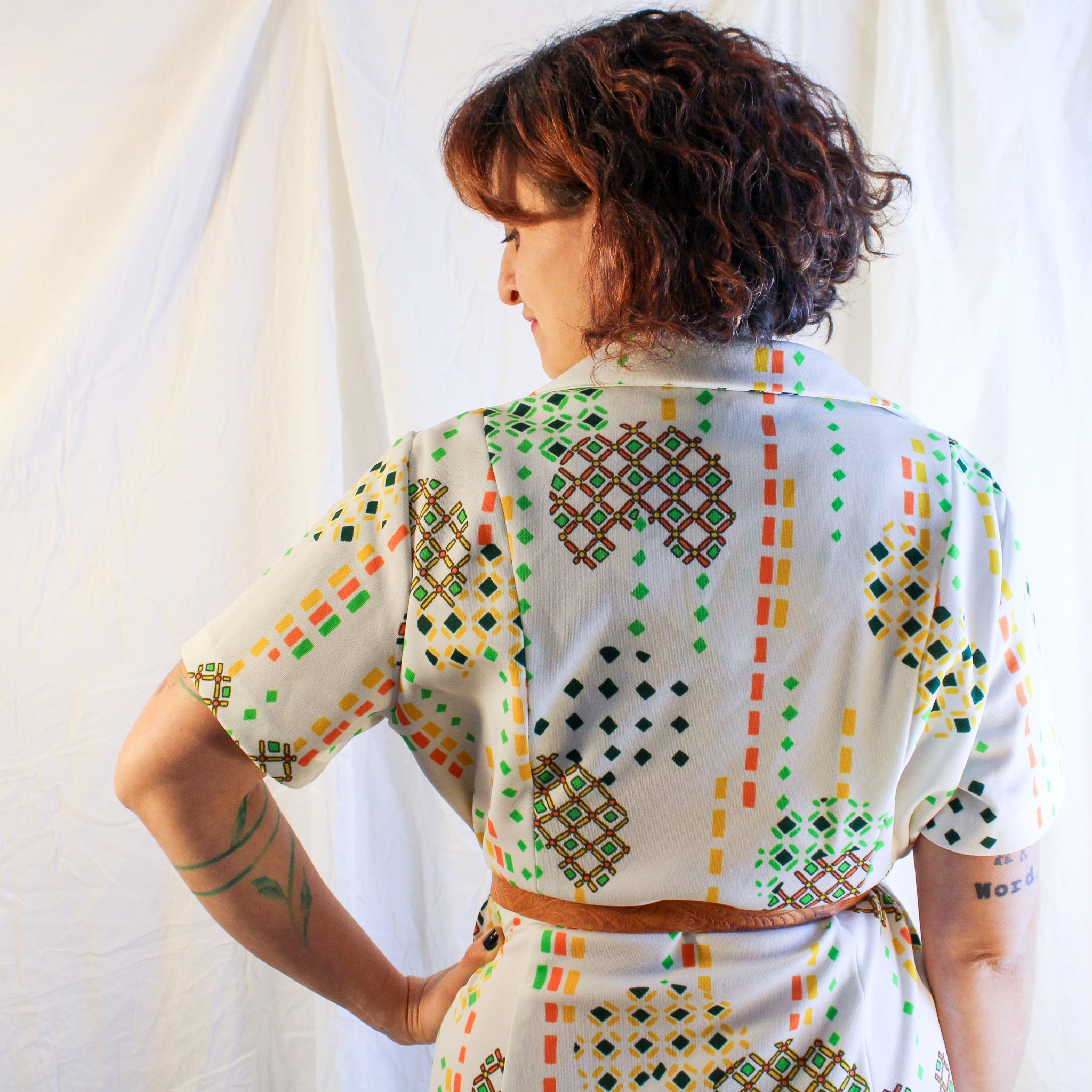 70s mod green orange shirtdress, image 5