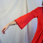 70s Red embroidered maxi dress with cross-stitch bib - image 1