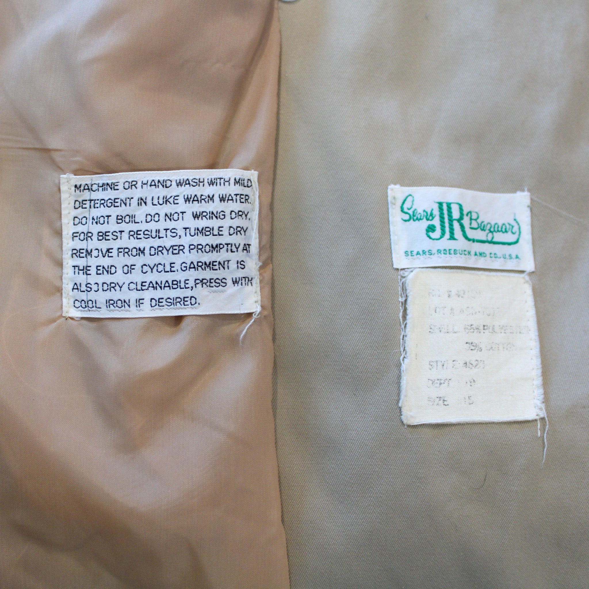 70s classic sears khaki trench coat with butterfly patch