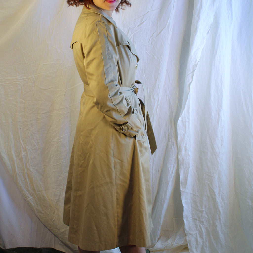 70s classic sears khaki trench coat with butterfly patch